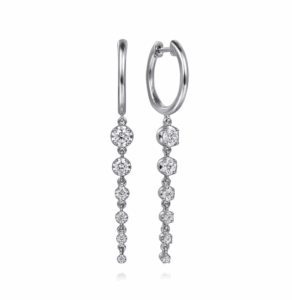 14K White Gold Huggie Drop Earrings with .74ctw Graduating Round Diamonds Earrings 4