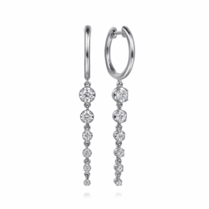 14K White Gold Huggie Drop Earrings with .74ctw Graduating Round Diamonds
