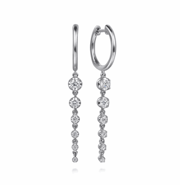 14K White Gold Huggie Drop Earrings with .74ctw Graduating Round Diamonds Earrings 7