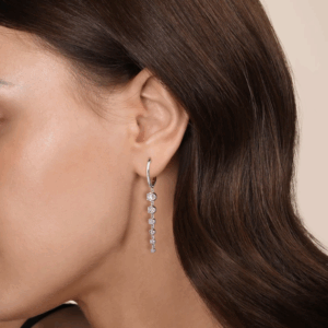 14K White Gold Huggie Drop Earrings with .74ctw Graduating Round Diamonds