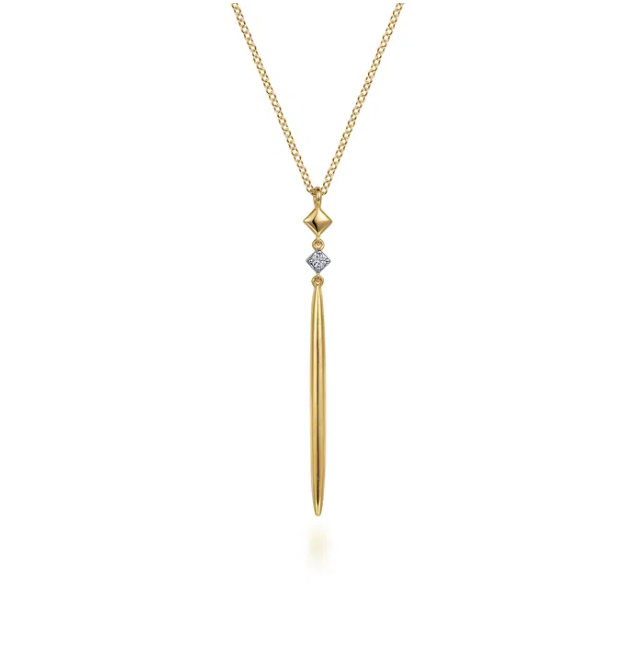 14K Yellow Gold Drop Necklace with .02ct Diamond 17.5″ Fine Jewelry