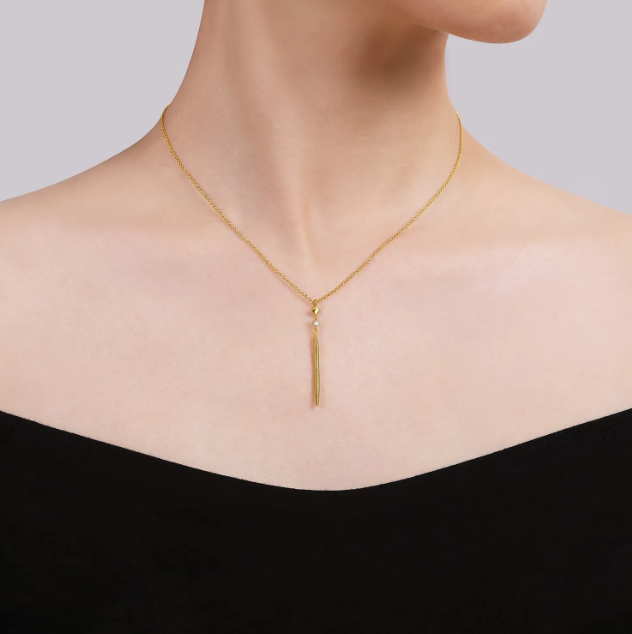 14K Yellow Gold Drop Necklace with .02ct Diamond 17.5″ Fine Jewelry 2