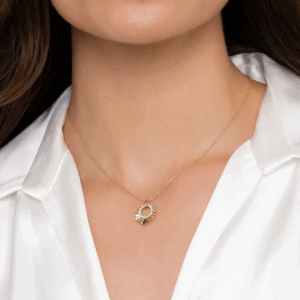 14K Yellow Gold Textured Leaf Shape Necklace with .11ctw Diamonds 17.5