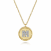 14K Yellow Gold Initial Letter “M” Medallion Pendant with .07ctw Diamonds 17.5″ Fine Jewelry 7