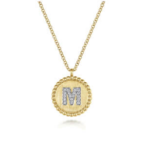 14K Yellow Gold Initial Letter “M” Medallion Pendant with .07ctw Diamonds 17.5″ Fine Jewelry 3