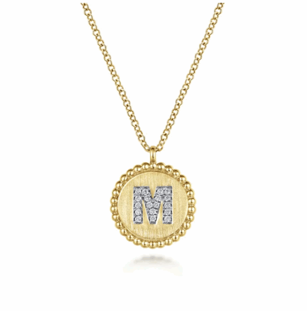 14K Yellow Gold Initial Letter “M” Medallion Pendant with .07ctw Diamonds 17.5″ Fine Jewelry 5