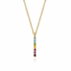 14K Yellow Gold Rainbow Bar Necklace with .12ctw Multicolor Gemstones 17.5″ Fine Jewelry 10