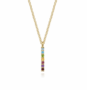 14K Yellow Gold Rainbow Bar Necklace with .12ctw Multicolor Gemstones 17.5″ Fine Jewelry 4