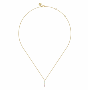 14K Yellow Gold Rainbow Bar Necklace with .12ctw Multicolor Gemstones 17.5″ Fine Jewelry 6