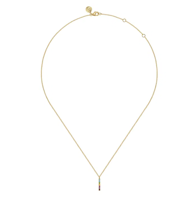 14K Yellow Gold Rainbow Bar Necklace with .12ctw Multicolor Gemstones 17.5″ Fine Jewelry 3