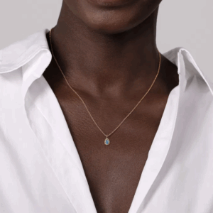 14K Yellow Gold December Birthstone Pendant with .27ct Pear Shape Blue Topaz 17.5