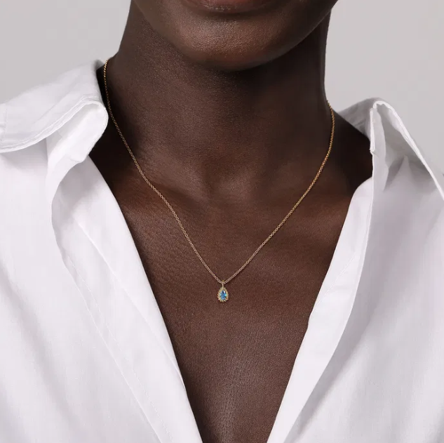 14K Yellow Gold December Birthstone Pendant with .27ct Pear Shape Blue Topaz 17.5″ Fine Jewelry 2