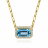 14K Yellow Gold East-West Pendant with 10.52ct Emerald Cut Blue Topaz & .48ctw Diamond Halo 17″ Fine Jewelry 10