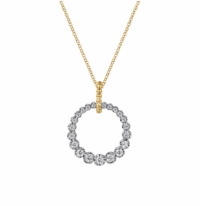 14K Two-Tone Graduated Circle Pendant with Bujukan Beads & .51ctw Diamonds 17.5″ Fine Jewelry 4