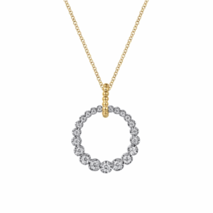 14K Two-Tone Graduated Circle Pendant with Bujukan Beads & .51ctw Diamonds 17.5