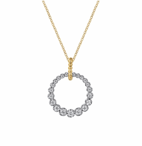 14K Two-Tone Graduated Circle Pendant with Bujukan Beads & .51ctw Diamonds 17.5″ Fine Jewelry 7