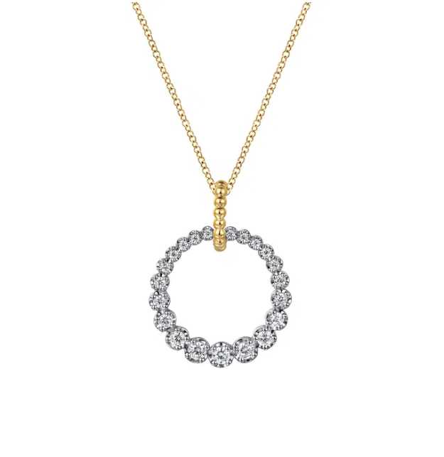 14K Two-Tone Graduated Circle Pendant with Bujukan Beads & .51ctw Diamonds 17.5″ Fine Jewelry