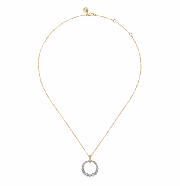 14K Two-Tone Graduated Circle Pendant with Bujukan Beads & .51ctw Diamonds 17.5″ Fine Jewelry 9