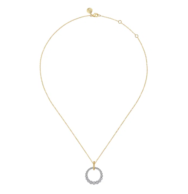 14K Two-Tone Graduated Circle Pendant with Bujukan Beads & .51ctw Diamonds 17.5″ Fine Jewelry 3