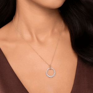 14K Two-Tone Graduated Circle Pendant with Bujukan Beads & .51ctw Diamonds 17.5