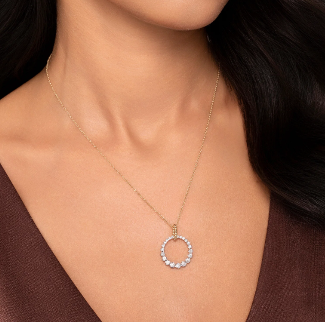 14K Two-Tone Graduated Circle Pendant with Bujukan Beads & .51ctw Diamonds 17.5″ Fine Jewelry 2