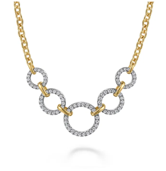 14K Two-Tone Interlocking Circle Necklace with 1.02ctw Diamonds 17″ Fine Jewelry