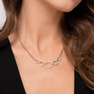 14K Two-Tone Interlocking Circle Necklace with 1.02ctw Diamonds 17