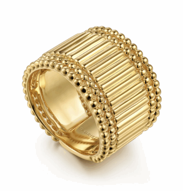 14K Yellow Gold Bujukan Bead Cigar Band Size 6.5 Fine Jewelry 14