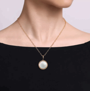 14K Yellow Gold Inlay Pendant with 2.71ct Mother of Pearl Fine Jewelry 6