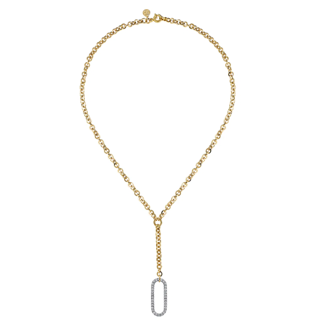 14K Two-Tone Hollow Tube Lariat Necklace with 1.11ctw Diamonds 18″ Fine Jewelry 3