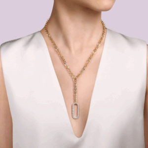 14K Two-Tone Hollow Tube Lariat Necklace with 1.11ctw Diamonds 18