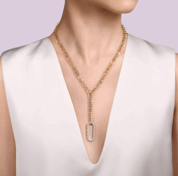14K Two-Tone Hollow Tube Lariat Necklace with 1.11ctw Diamonds 18″ Fine Jewelry 8
