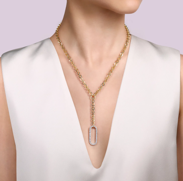 14K Two-Tone Hollow Tube Lariat Necklace with 1.11ctw Diamonds 18″ Fine Jewelry 2