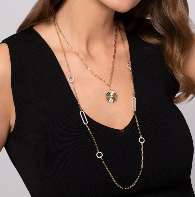 14K Two-Tone Link Chain Necklace with 1.70ctw Diamonds 32″ Fine Jewelry 2