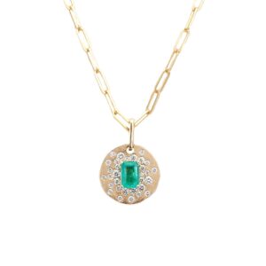 14K Yellow Gold Necklace with .59ct Emerald Cut Green Emerald & .40ctw Diamonds 18