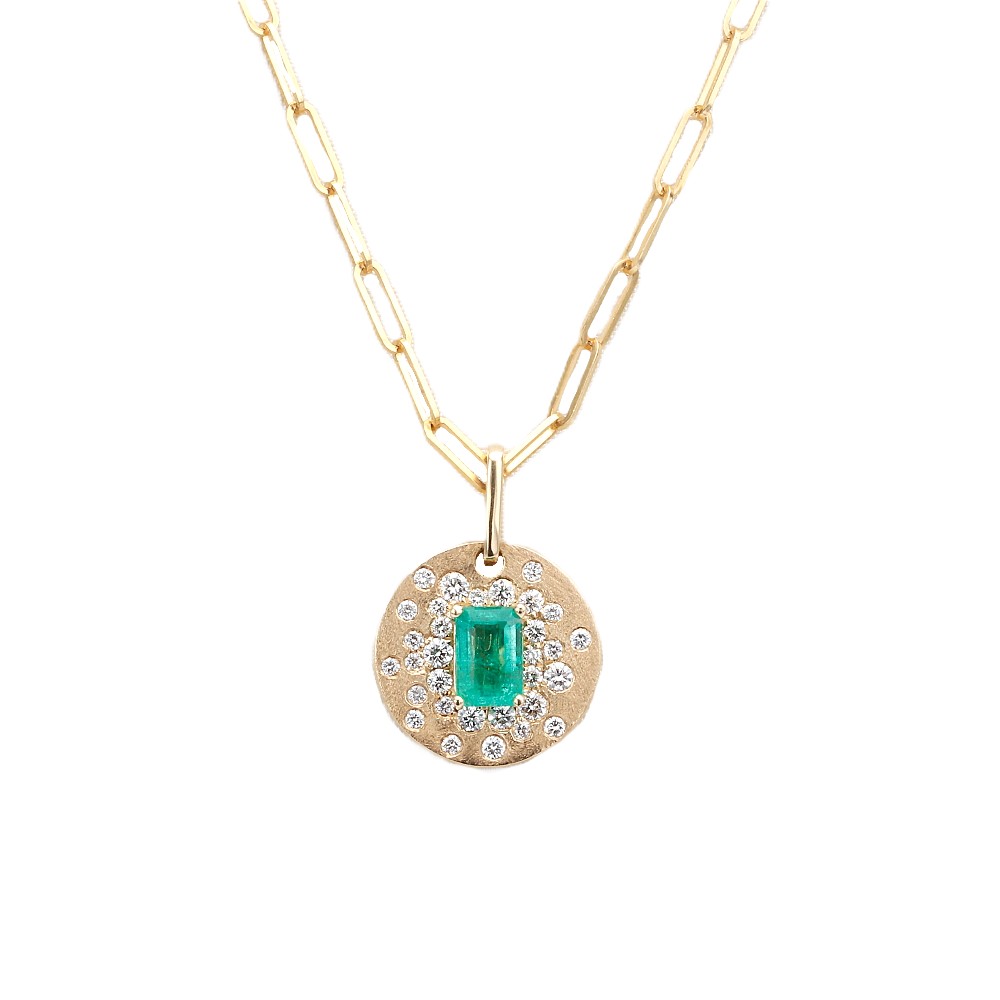 14K Yellow Gold Necklace with .59ct Emerald Cut Green Emerald & .40ctw Diamonds 18″ Fine Jewelry