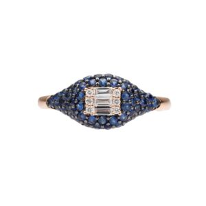 14K Rose Gold Ring with .73ctw Blue Sapphires & .12ctw Baguette/Round Diamonds Size 6.75