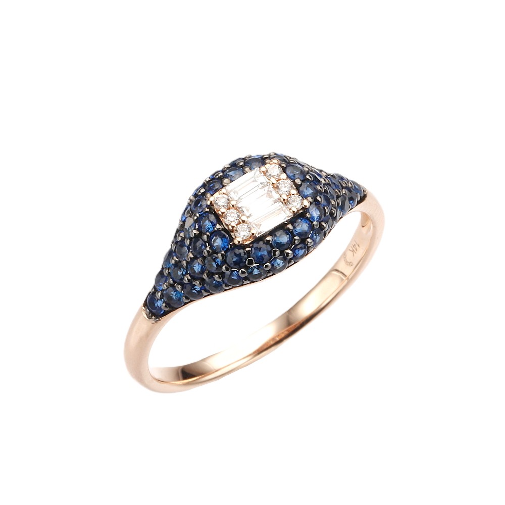 14K Rose Gold Ring with .73ctw Blue Sapphires & .12ctw Baguette/Round Diamonds Size 6.75 Fine Jewelry 2