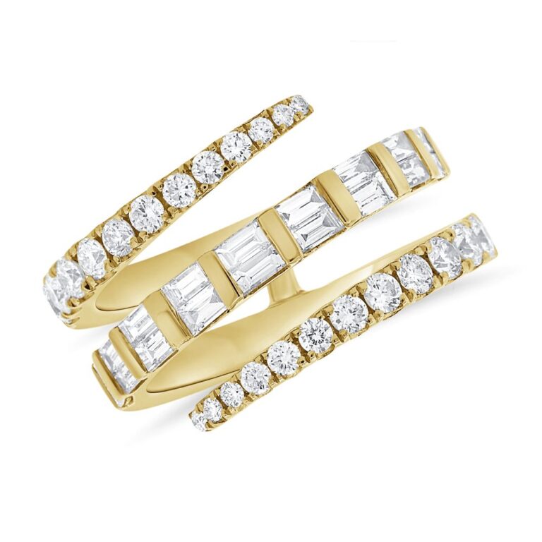 14K Yellow Gold Wrap Ring with 1.10ctw Baguette & Round Diamonds Size 7 Fine Jewelry 2