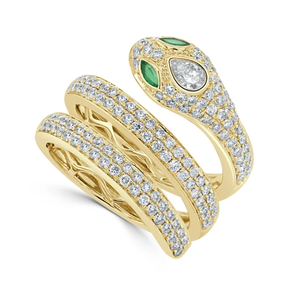 14K Yellow Gold Snake Wrap Ring with .09ctw Marquise Green Emeralds & 1.18ctw Diamonds Size 6.5 Fine Jewelry 3