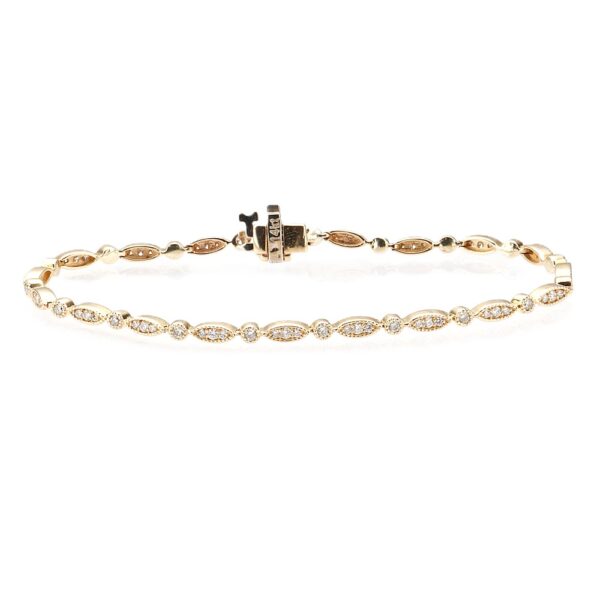 14K Yellow Gold Milgrain Accented Bezel Station Bracelet with 1.35ctw Diamonds 7″ Bracelets 5