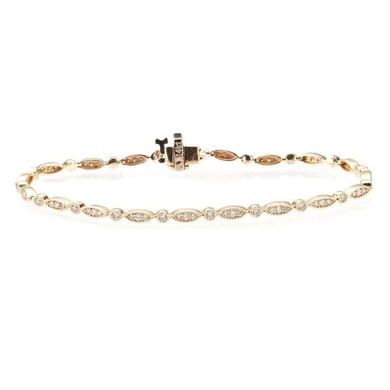 14K Yellow Gold Milgrain Accented Bezel Station Bracelet with 1.35ctw Diamonds 7″ Bracelets 3