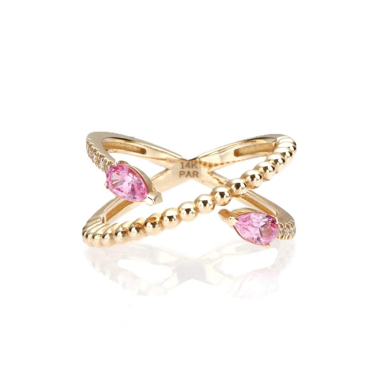 14K Yellow Gold Ring with .65ctw Pear Pink Sapphires & .06ctw Diamonds Size 6 Fine Jewelry 3