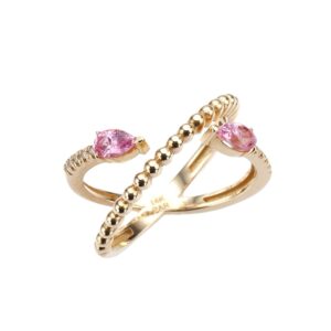 14K Yellow Gold Ring with .65ctw Pear Pink Sapphires & .06ctw Diamonds Size 6