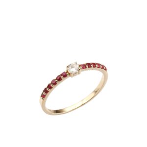 14K Yellow Gold Ring with .30ctw Red Rubies & .12ct Diamond Size 6.75
