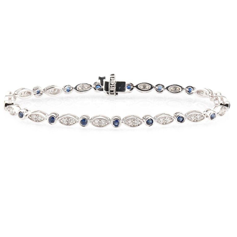 14K White Gold Bezel Bracelet with 1.50ctw Sapphires & 1.00ctw Diamonds 7″ Bracelets 3