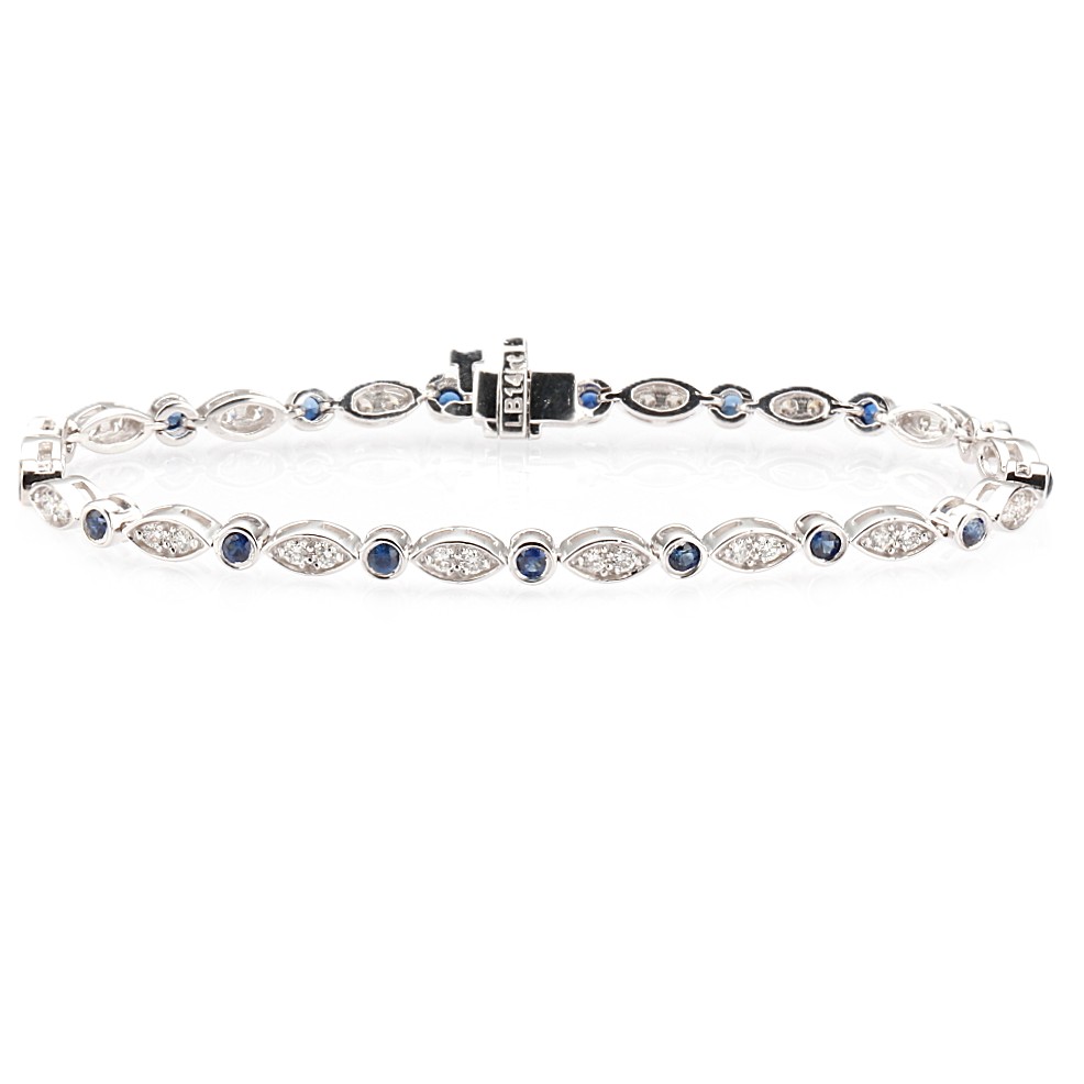 14K White Gold Bezel Bracelet with 1.50ctw Blue Sapphires & 1.00ctw Diamonds 7″ Bracelets