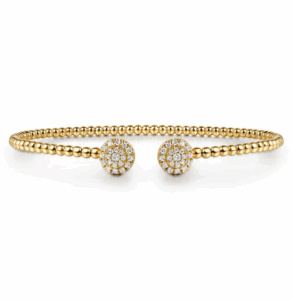 14K Yellow Gold Split Cluster Bangle with Bujukan Beads & .31ctw Diamonds Size 6.25 Bracelets 4