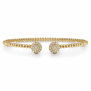 14K Yellow Gold Split Cluster Bangle with Bujukan Beads & .31ctw Diamonds Size 6.25