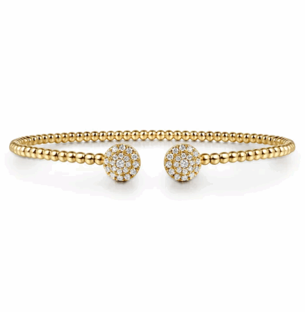 14K Yellow Gold Split Cluster Bangle with Bujukan Beads & .31ctw Diamonds Size 6.25 Bracelets 7